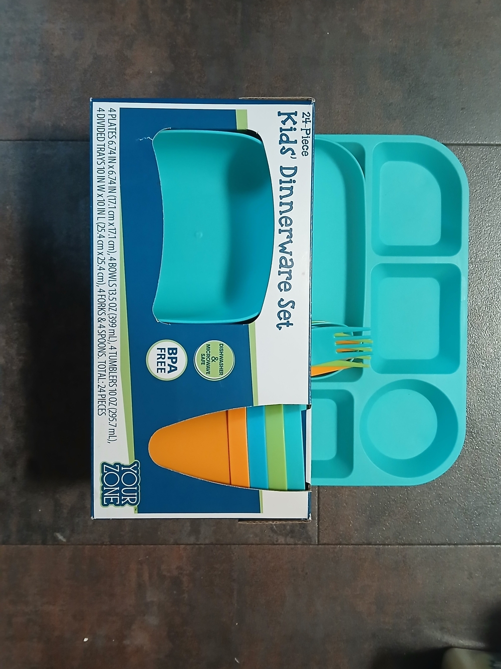 Kids Dinnerware Set - Turquoise 4-Piece BPA-Free